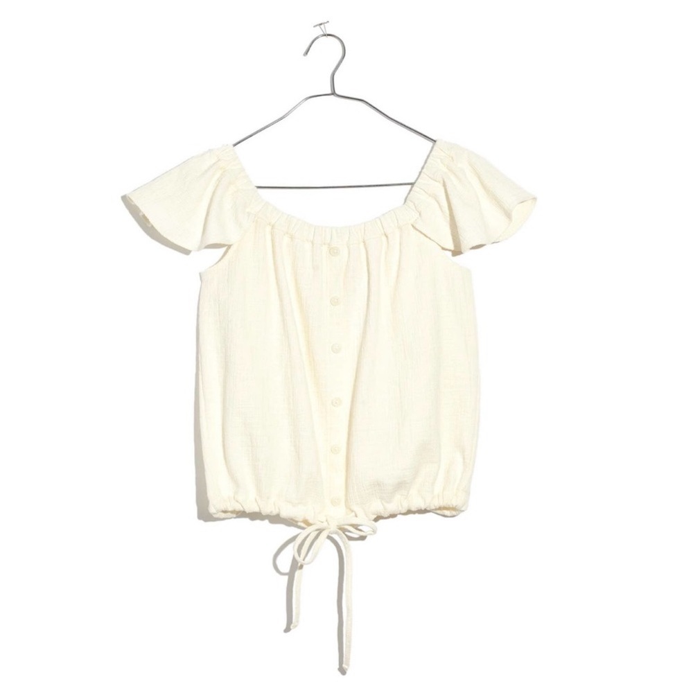 Madewell Cream Off Shoulder Button Cap Sleeve Blouse